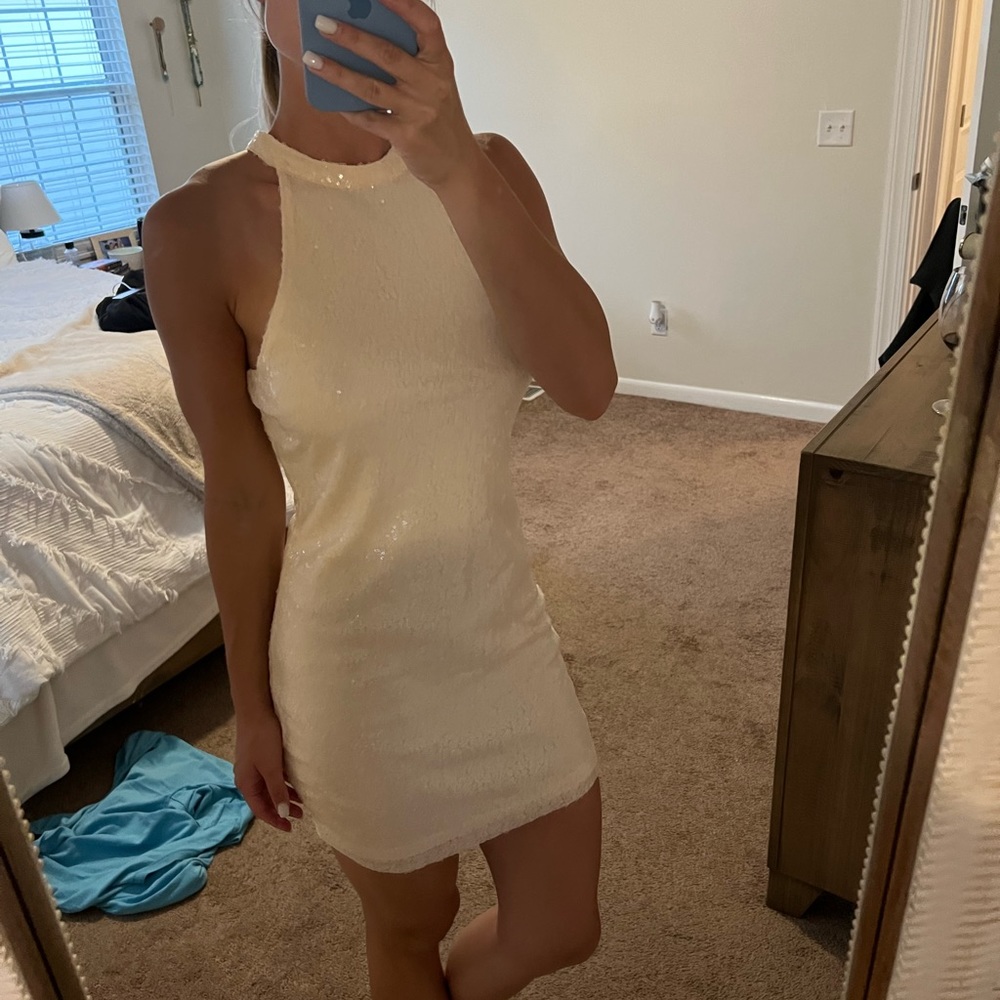 Light pink sparkly sequined mini dress